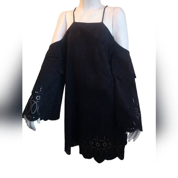 NEW Bell Sleeve Suede Dress with Laser Cutout Details - Picture 8 of 12